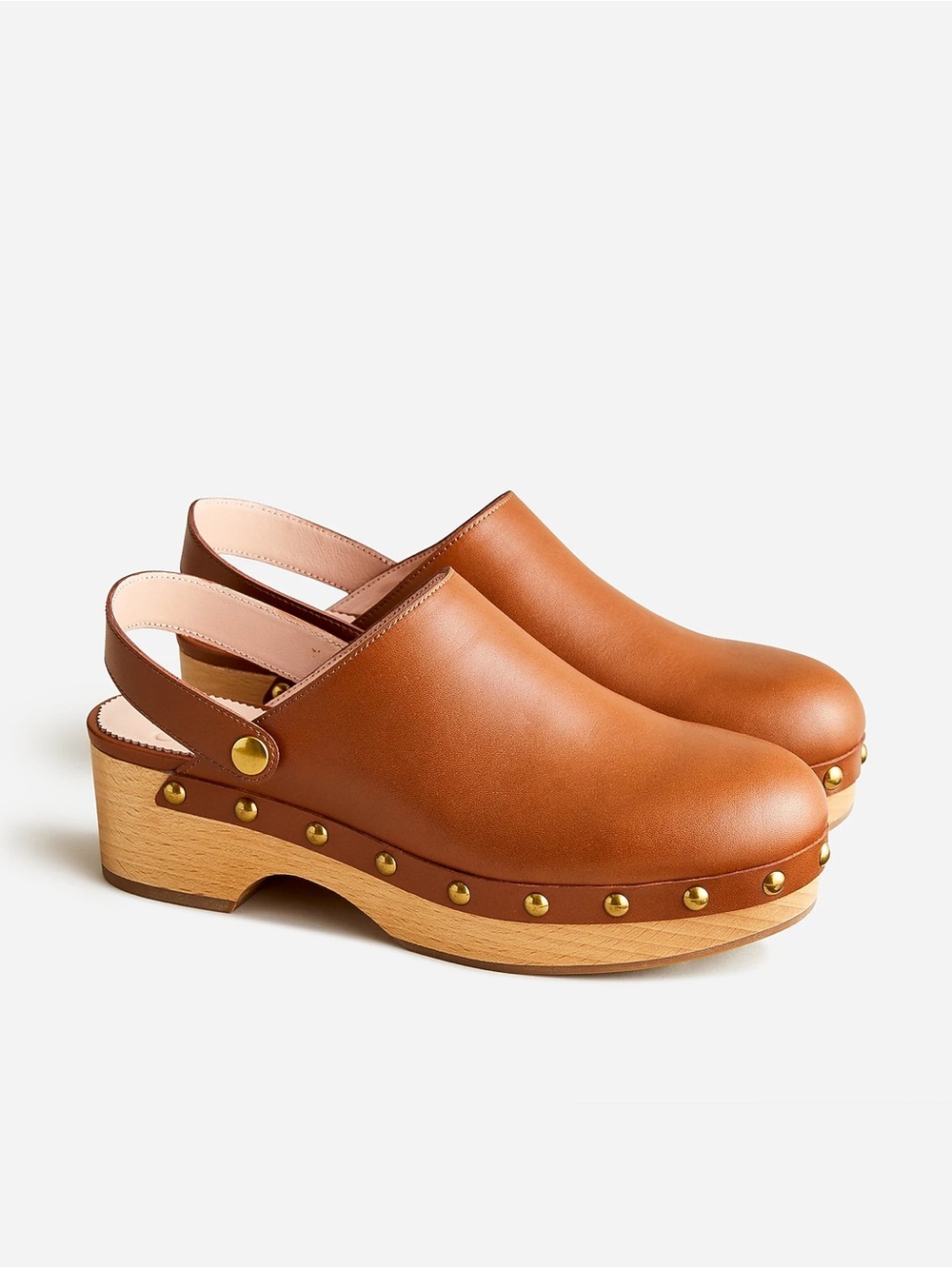J. Crew Tan Leather Studded Slingback Convertible Clogs